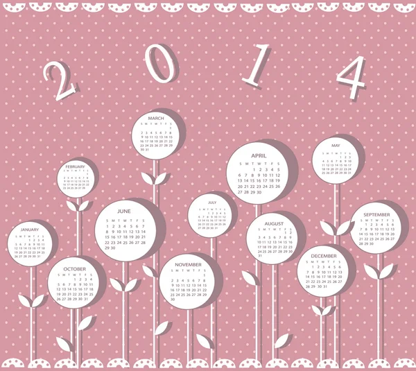 Calendario 2014 año — Vector de stock