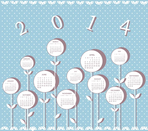 Calendario per anno 2014 con fiori — Vettoriale Stock