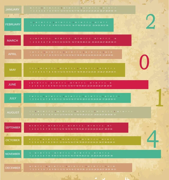 Calendario 2014 año — Vector de stock