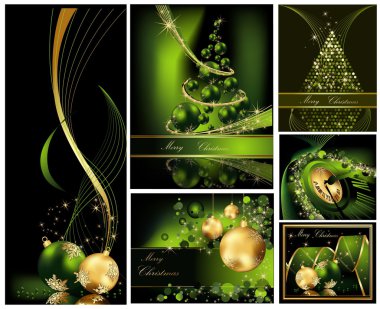 Merry christmas arka plan koleksiyonları altın ve yeşil