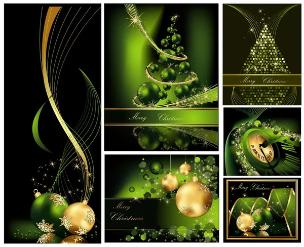 メリー クリスマス背景コレクションのゴールドとグリーン — ストックベクタ