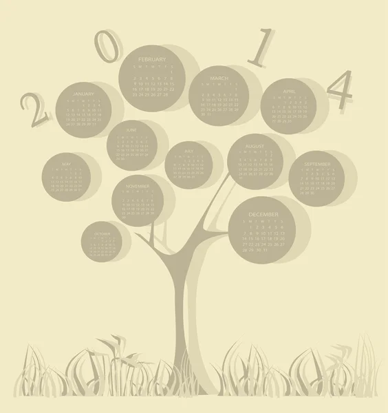 Boomkalender voor 2014 jaar — Stockvector