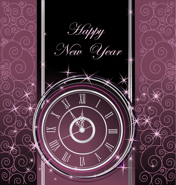 Happy New Year fond avec horloge — Image vectorielle