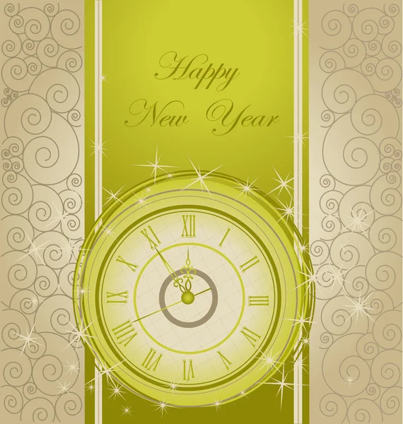 Frohes neues Jahr Hintergrund mit Uhr — Stockvektor