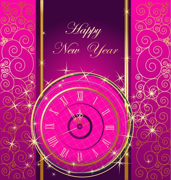 Feliz Año Nuevo fondo con reloj — Vector de stock