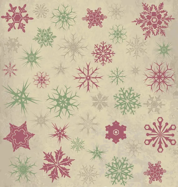 Fondo vintage con copos de nieve — Vector de stock