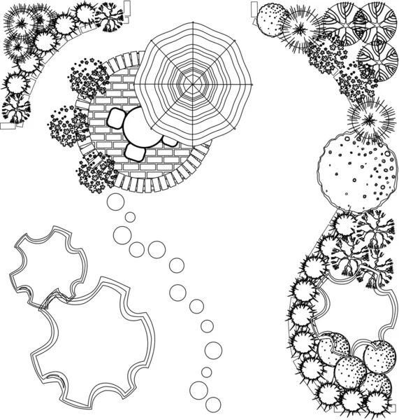 Vector Plan de paisaje con símbolos de copa de árbol — Vector de stock