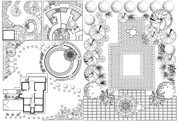 Colecciones od Plan de paisaje con símbolos de copa de árbol — Archivo Imágenes Vectoriales