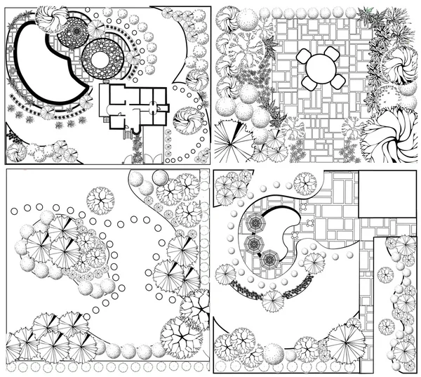 Colecciones od Plan de paisaje con símbolos de copa de árbol — Vector de stock