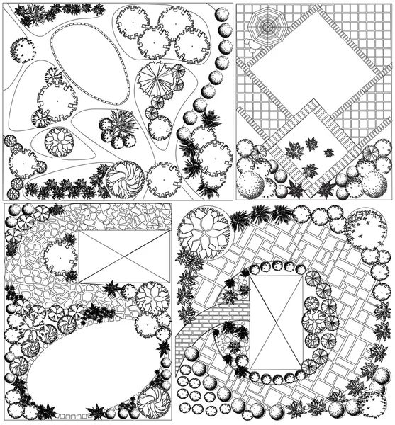 Samlingar od landskap plan med treetop symboler svart och vitt — Stock vektor