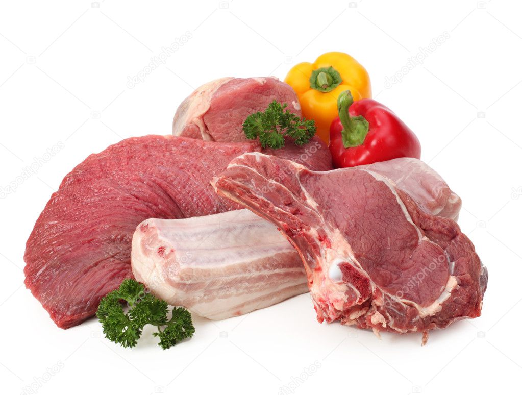 Assortment of raw meat with vegetables