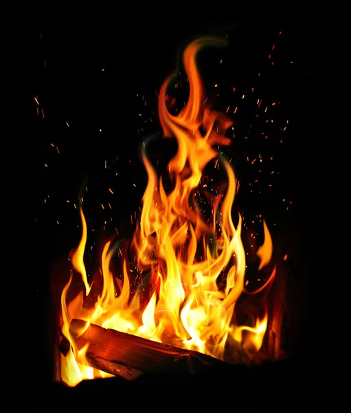 Burning log and fire — Stock Photo, Image