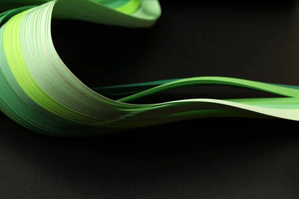 Green Color Strip Wave Paper Abstract Texture Black Background — Stock Photo, Image