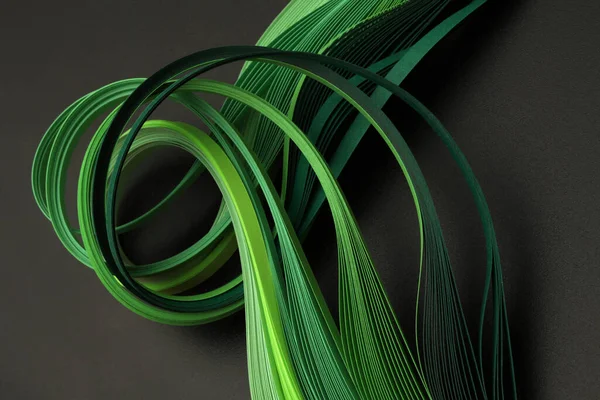 Grönt Färgband Våg Papper Abstrakt Konsistens Svart Bakgrund — Stockfoto