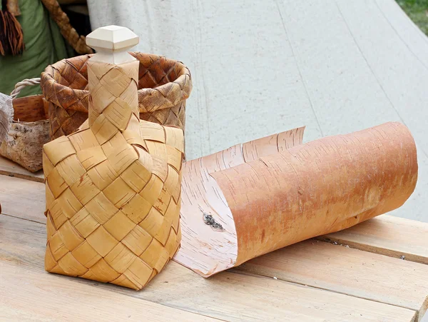 Bottle made of birch bark — Stock Photo, Image