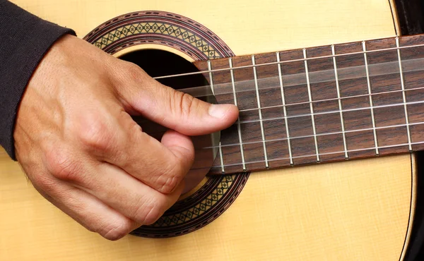 Human hand playing guitar — Stock Photo, Image