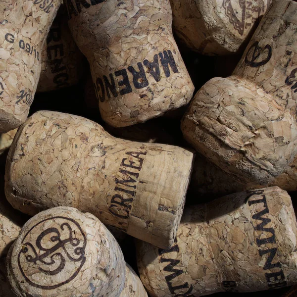 Wine corks close-up. Flat lay.