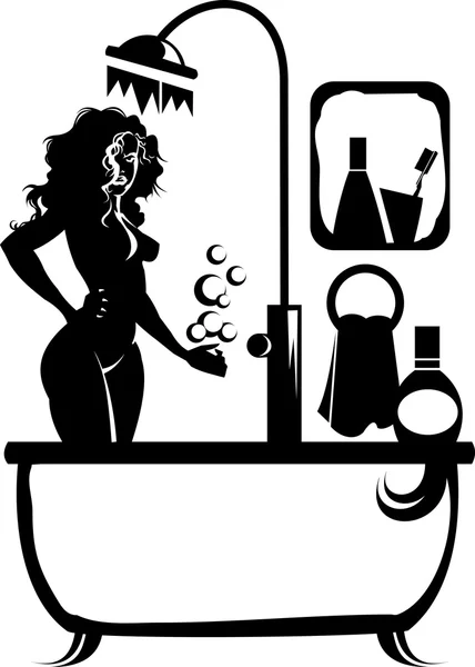 Silhouette in the bathroom — Stock Vector