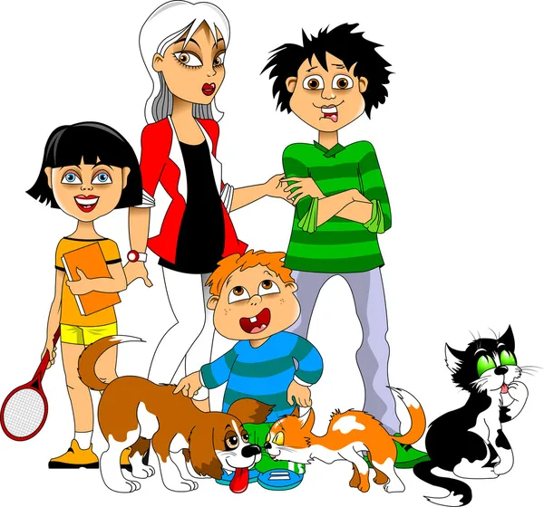 Enfants et animaux domestiques — Image vectorielle