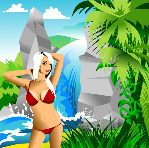 Belleza de la cascada — Vector de stock