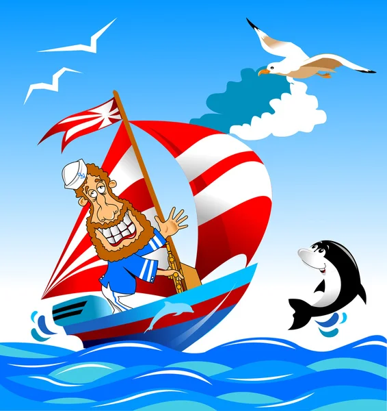 Моряк на лодке — стоковый вектор
