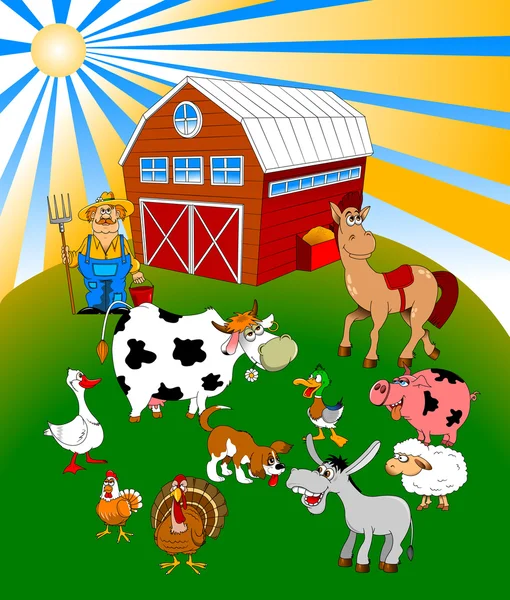 農家ではさまざまな動物 — ストックベクタ