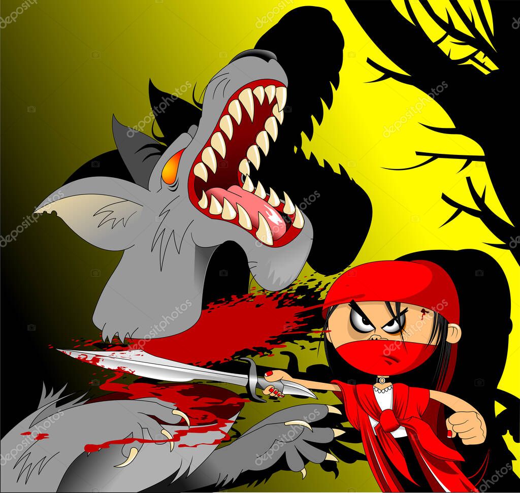 Vettoriale stockRagazza Maschera Rossa Che Combatte Con Lupo Mannaro  Illustrazione di ©sababa66 #520724838, image size:1024x971