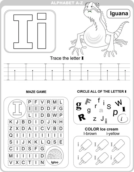 Рабочая Таблица Изучению Алфавита Дети Изучают Материал Письмо — стоковый вектор