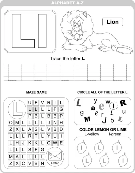 Worksheet Learning Alphabet Kids Learning Material Letter — Stock Photo, Image