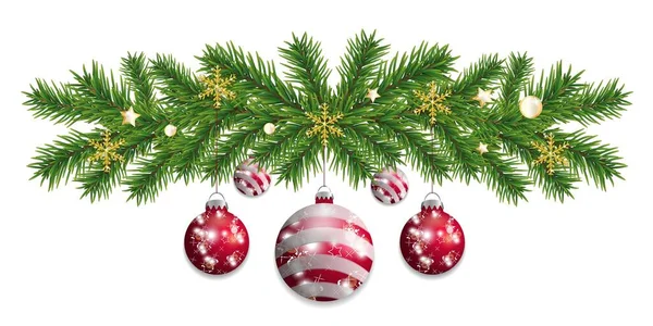 Decoração Grinalda Natal Com Bolas Feliz Ano Novo Fronteira Com — Vetor de Stock