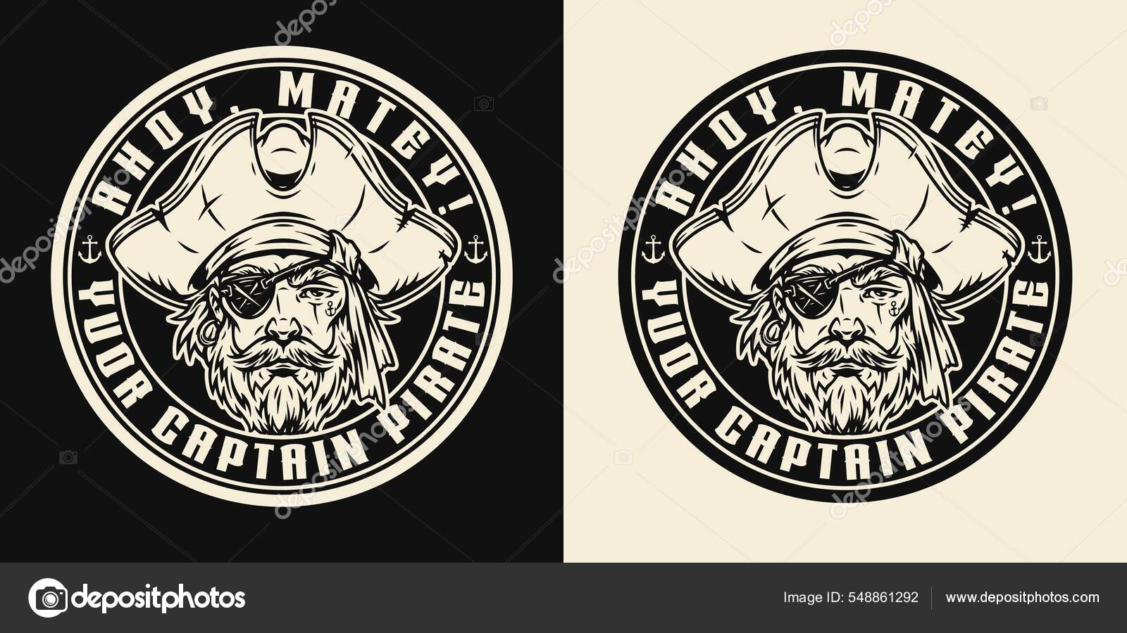 바다의 엠블렘 해적의 얼굴이 그려진 모자와 안대외진 빈티지 일러스트 스톡 벡터 - ©NataliaKarebina 548861292, image size:1600x900