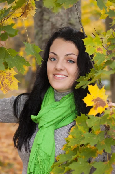 Mooie jonge vrouw in de herfst bos — Stockfoto