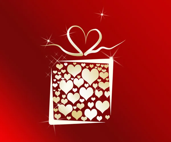 Gift box with hearths and heart shaped ribbon — Stock Photo, Image