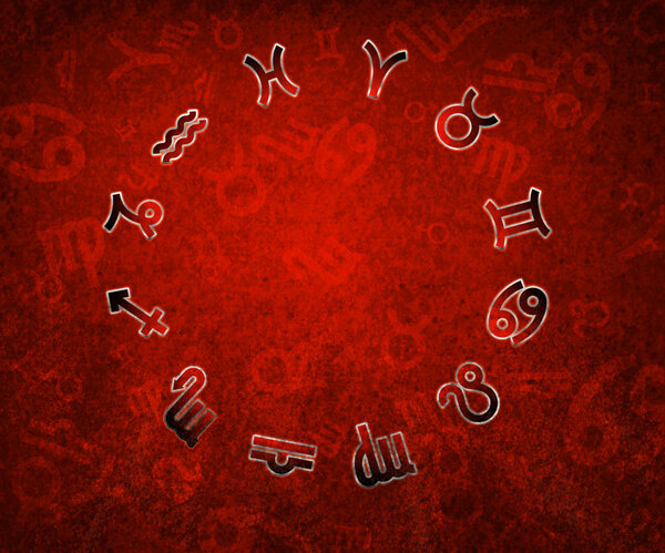 2013 Zodiac circle with zodiac signs on the red grunge backgroun