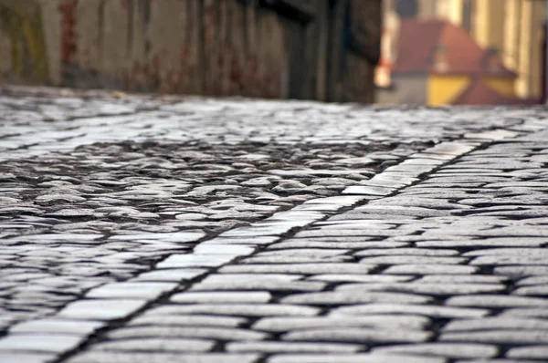 Vecchia strada acciottolata e sett — Foto Stock