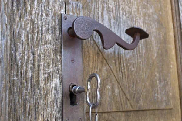 Old key in keyhole — Stock Photo, Image