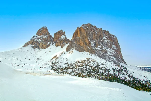 Passo Sella Sul Circuito Sciistico Del Sella Ronda Attorno Gruppo — Foto Stock