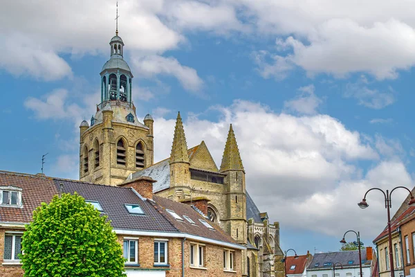 Bourbourg Nord Frankrijk Huizen Binnenstad Oude Gotische Kerk — Stockfoto