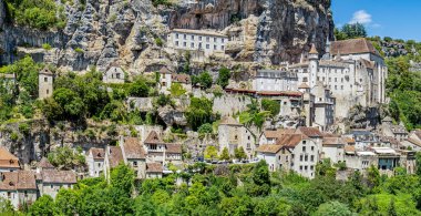 Rocamadour, Lot Valley, Occitanie 'deki güzel Fransız köyü., 