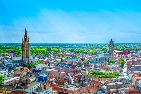 Eski Şehir Brugge Bruges Belçika Şehir Manzarası Çan Kulesinden Manzara — Stok fotoğraf