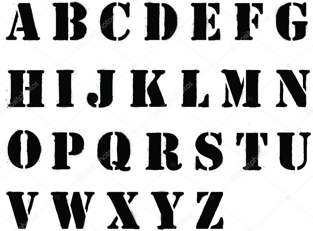 Stencil lettere alfabeto spruzzato in stile grafitti nero - Foto
