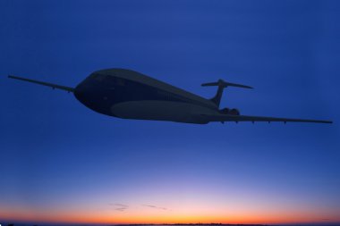 gün batımında boeing yolcu jet uçak silueti