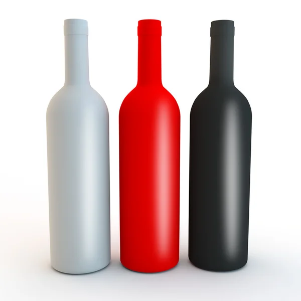 Different coloured matt vodka, spirits or wine bottle shapes — Stock Photo, Image