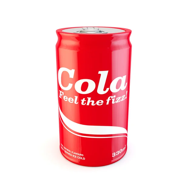 Single can of fizzy soda cola with original design — Stock Photo, Image