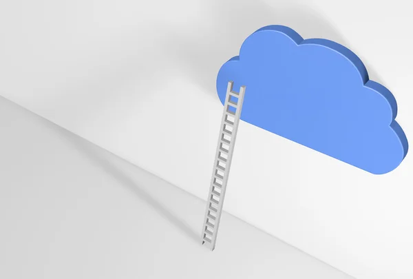 Cloud 3d op een witte ladder tegen een witte muur — Stockfoto