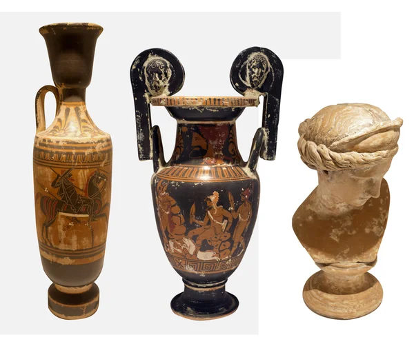 Selection of old greek pottery on whitye backgrpound — Stock Photo, Image