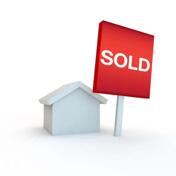 Sale sign outside a 3d house simple white design — Stock Photo, Image