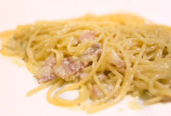 Close up shot of carbonarra pasta — Stock Photo, Image