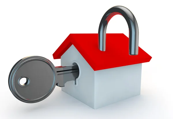 A open padlock with a house — Stock Photo, Image