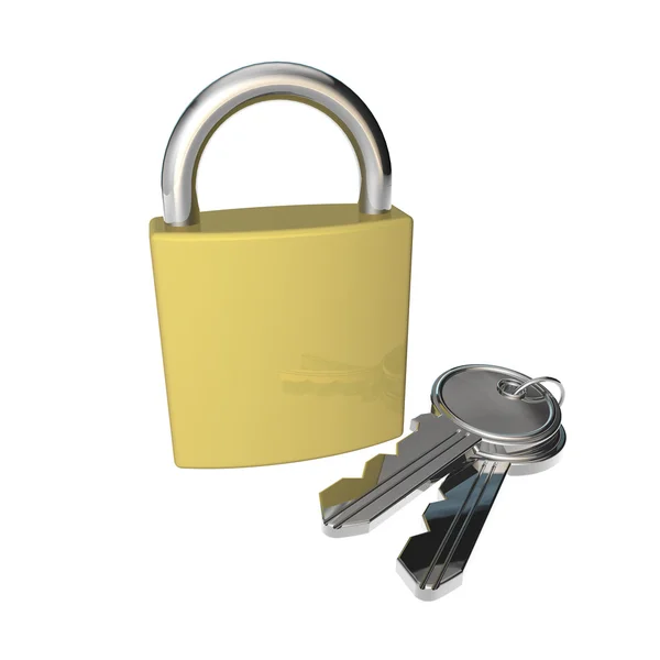 Gold padlock and keys on white background — Stock Photo, Image